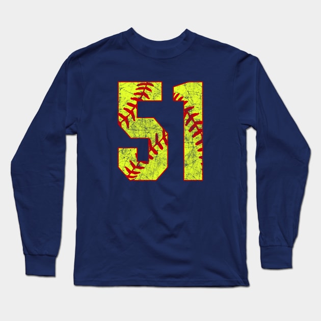 Fastpitch Softball Number 51 #51 Softball Shirt Jersey Uniform Favorite Player Biggest Fan Long Sleeve T-Shirt by TeeCreations